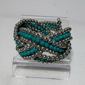 Turquoise and Silver Beaded/Braided Cuff Bracelet